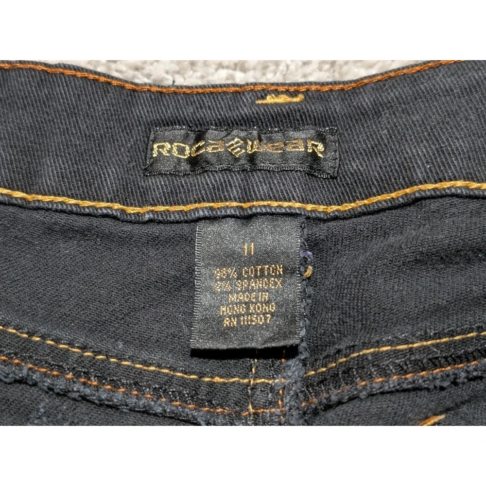 RocaWear Denim Jeans  Women's‎ Size 11 Boot Cut Dark - Embroidered Pockets 33X32